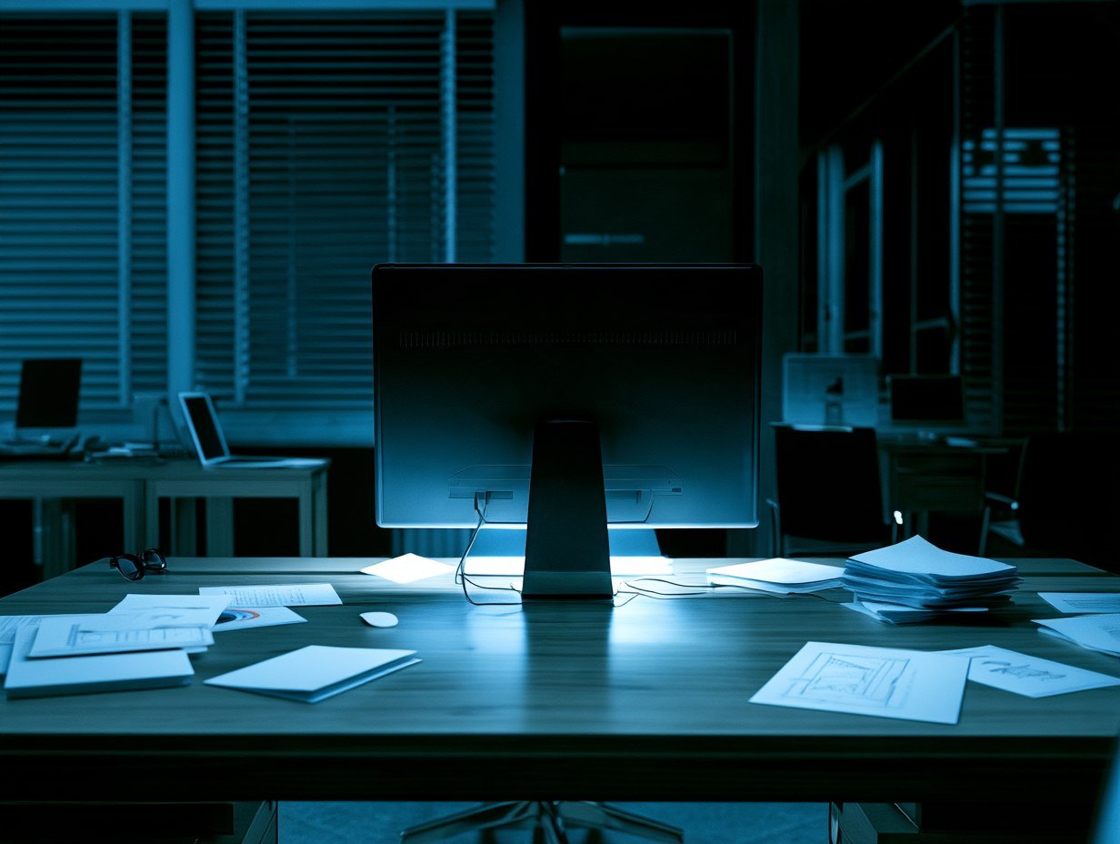 Despatx de nit amb el monitor encès